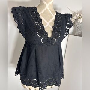 Prettiest black eyelet ruffle sleeve top